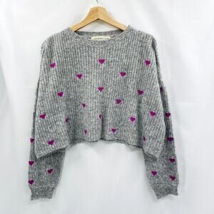 Saltwater Luxe M Gray Heart Embroidered boxy crop sweater